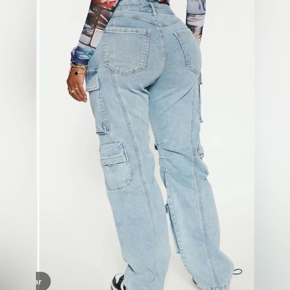 NWOT Fashion Nova Cargo Stretch Jeans sz 13 (15/16) - Picture 2 of 3